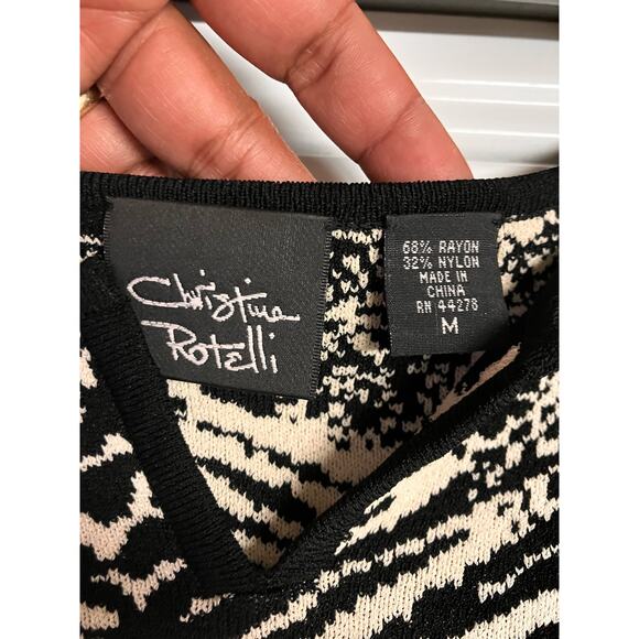 Christina Rotelli Vintage Sweater Top Long Sleeved Black Cream Size Medium - Picture 5 of 7
